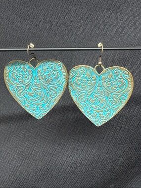 Turquoise Filigree Heart Drop Earrings - Women Jewelry